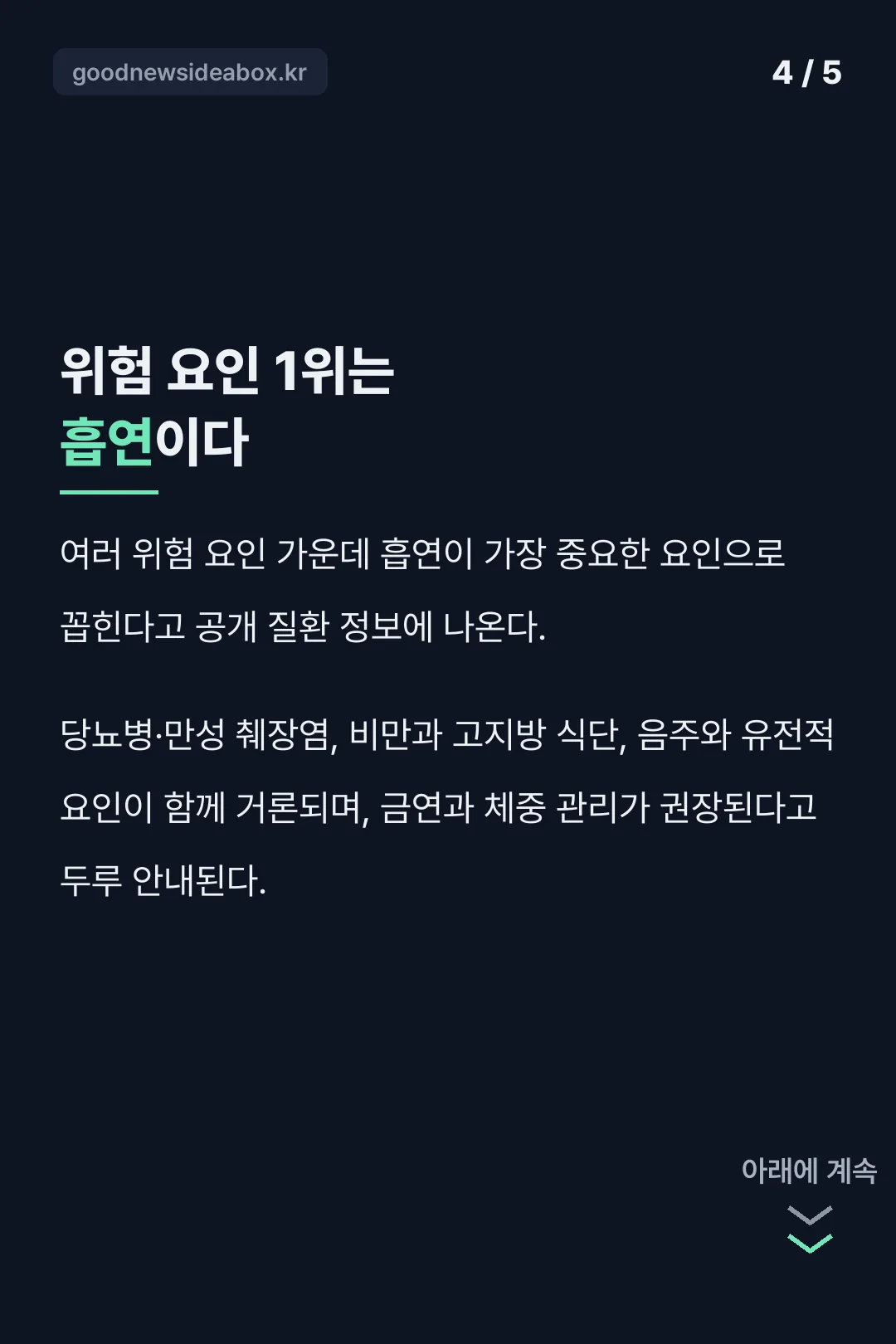 위험 요인 1위는 흡연이라는 사실